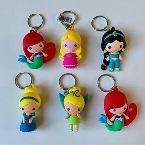 Disney Princess Backpack Buddies Keychain Figures Lot 6 Cinderella Ariel Jasmine
